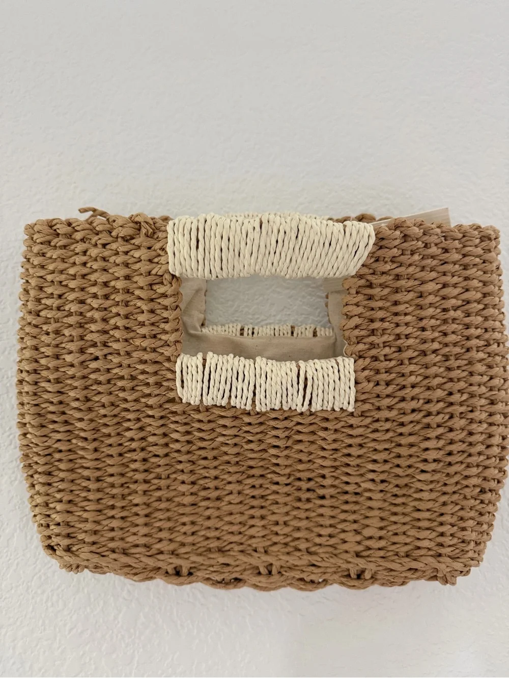 BILLABONG Natural Straw Clutch with Contrasting Cream Wrapped Handles